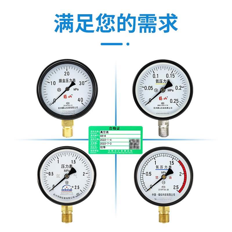 压力表带检测真空高压氧气氩气膜盒远传Y100Z不锈钢耐震正规校验*