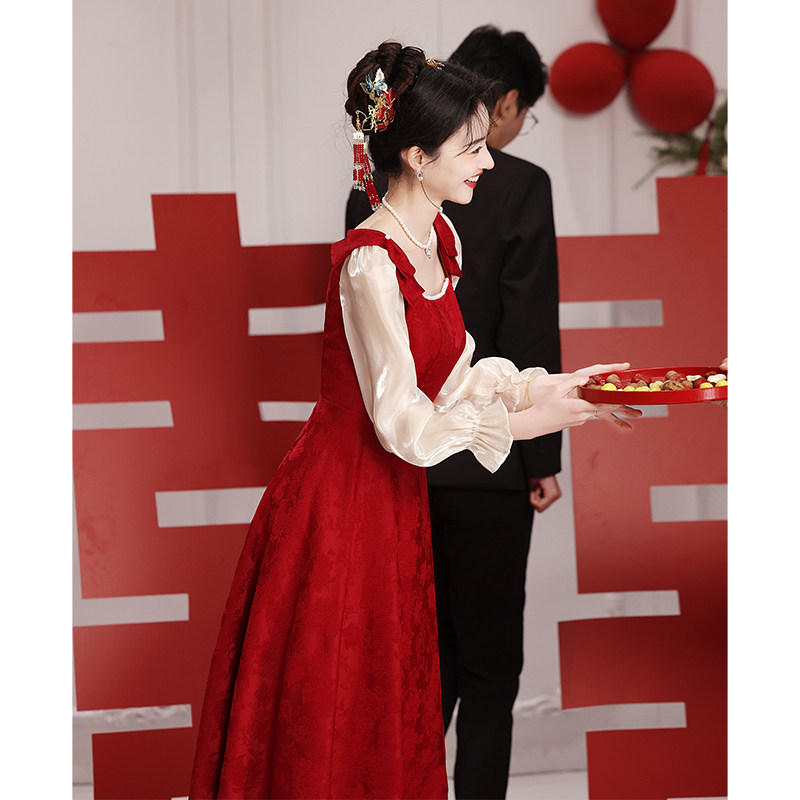 高货法式敬酒服2024新款新娘孕妇订婚出阁宴礼服大码回门平时可穿