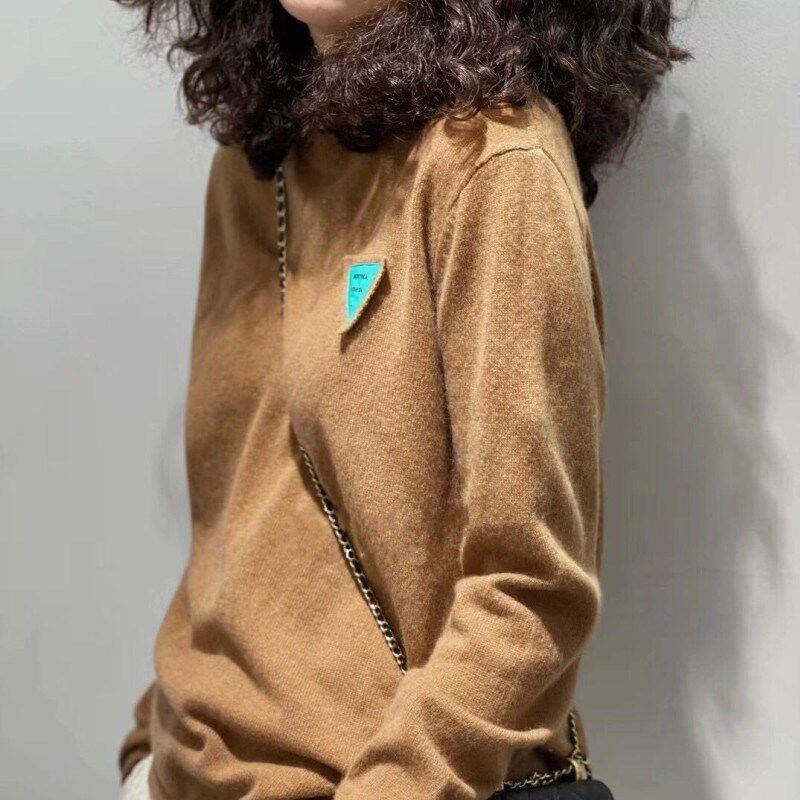 新品韩版圆领羊毛j衫女绒100套头洋气毛衣刺绣内搭外穿针织打底衫