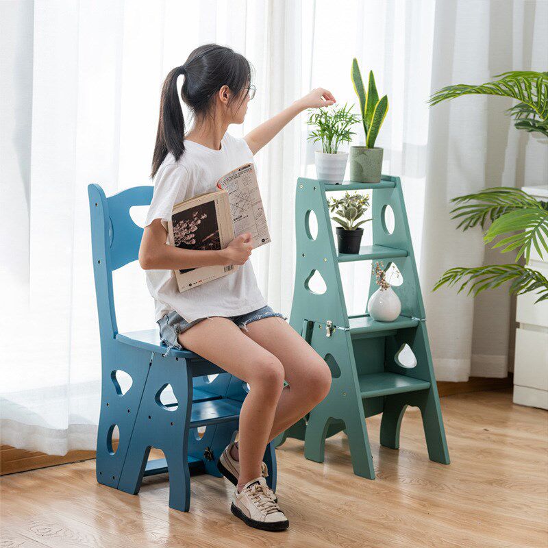 现货速发美式实木可变形四层多功能折叠梯椅室内登高爬梯子木梯二