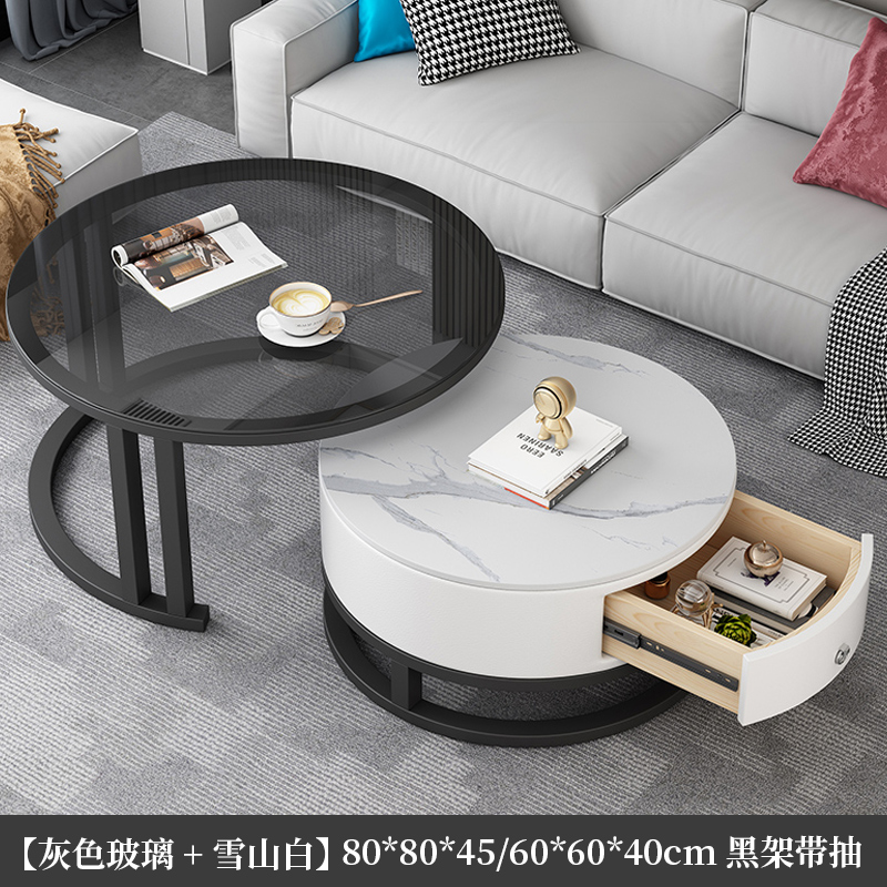 岩板茶几客厅家用小户型简约现代圆形桌子2023新款轻Y奢网红款极