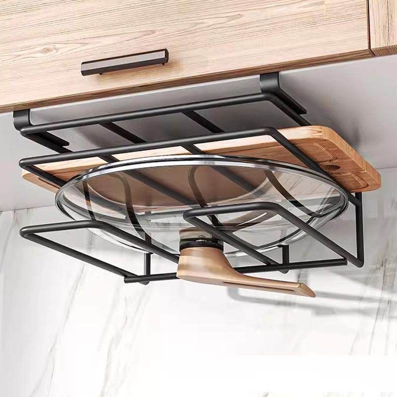 厨房双层免打孔橱柜下悬挂锅盖置物架砧板放置架菜板架分层收纳架,厨房/烹饪用具,锅盖架/锅盖收纳垫,淘宝优惠券,粉丝福利购,淘宝优惠卷