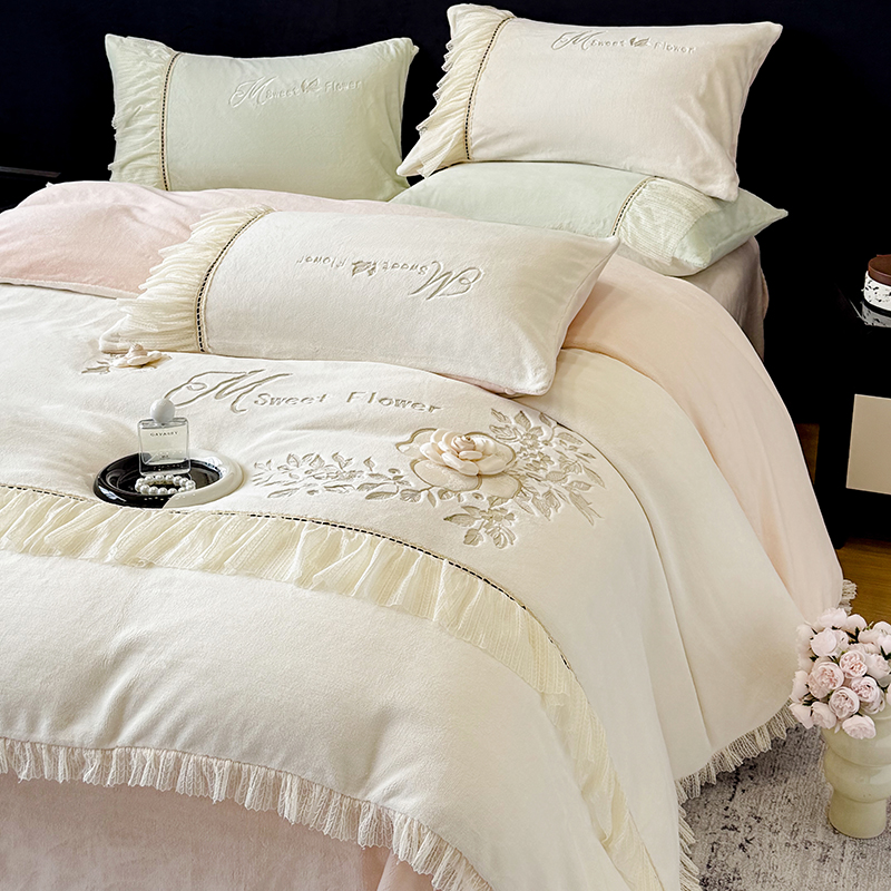 A类公主风牛奶绒四件套加厚保暖