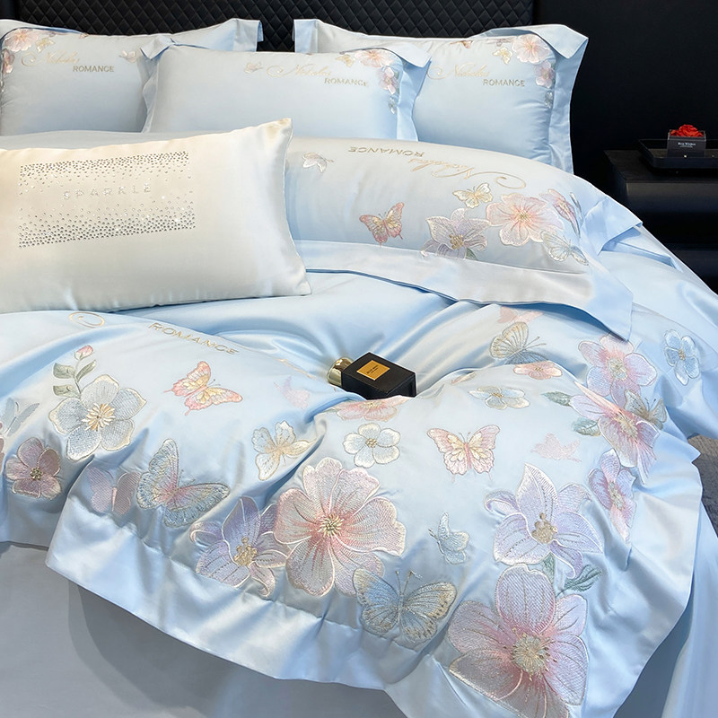 A类200支长绒棉全棉四件套100纯棉刺绣被罩床单被套床笠床上用品4