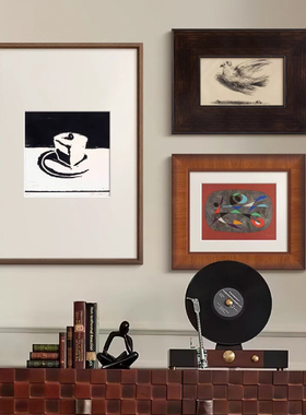 高级感法式复古老钱风客厅装饰画北欧中古风玄关餐厅抽象挂画