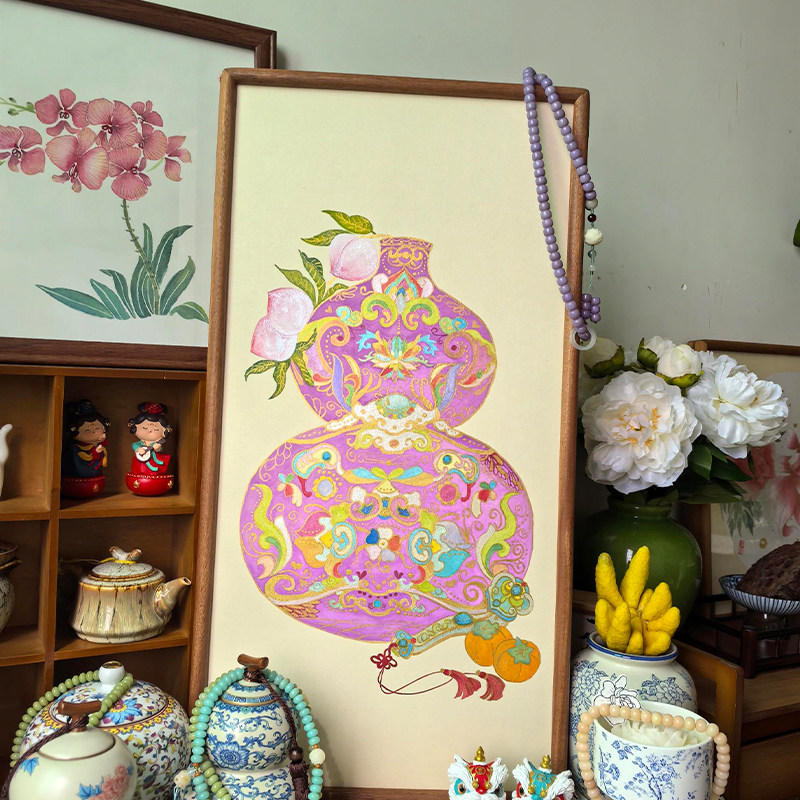 《聚宝葫芦》新中式客厅装饰画复古高级感玄关壁画寓意好餐厅挂画