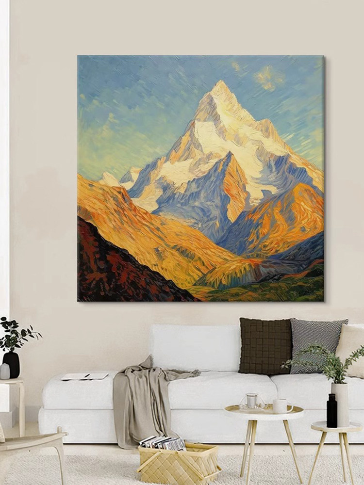 日照金山图抽象质感客厅装饰画梵高式山景入口米箱挂画