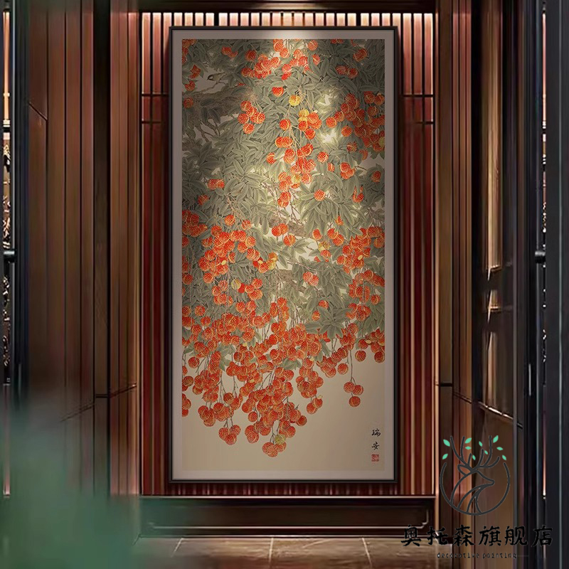 新中式玄关装饰画高档酒店别墅会所走廊巨幅壁画现代简约客厅挂画图片