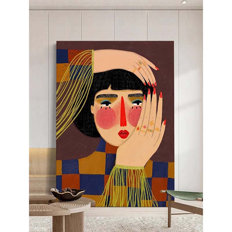 抽象艺术人物复古小众客厅挂画法式中古风玄关古典人物画像装饰画