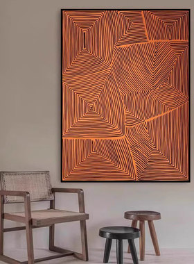 现代橙色抽象线条沙发背景墙装饰画玄关走廊轻奢高级感挂画