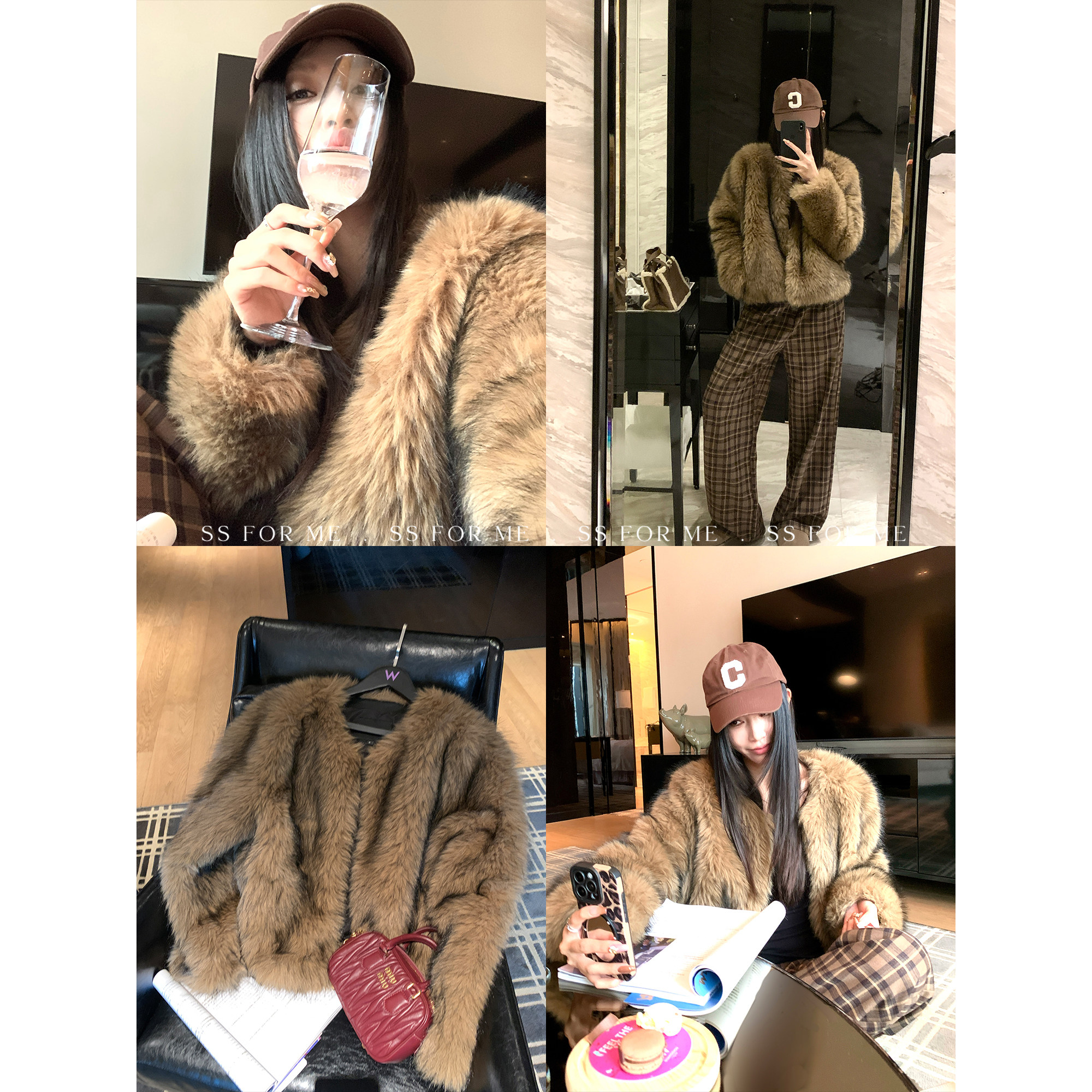 SS for me 留春令 复古仿貉子毛短款皮草大衣女宽松时髦毛毛外套