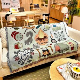 露营火把棉线午睡线毯单人沙发毯座椅盖毯卧室房装饰墙布棉线挂毯