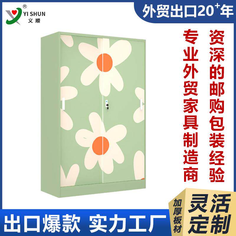 艺术图案印花柜钢制儿童衣柜家用推拉门储物柜卧室更衣柜