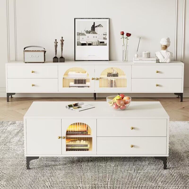 法式电视柜茶几组合现代简约家用客厅轻奢奶油风储物地柜电视新款