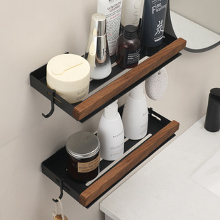 2026胡桃木浴室置物架中古风实木卫生间厕所免打孔洗漱台墙上收纳