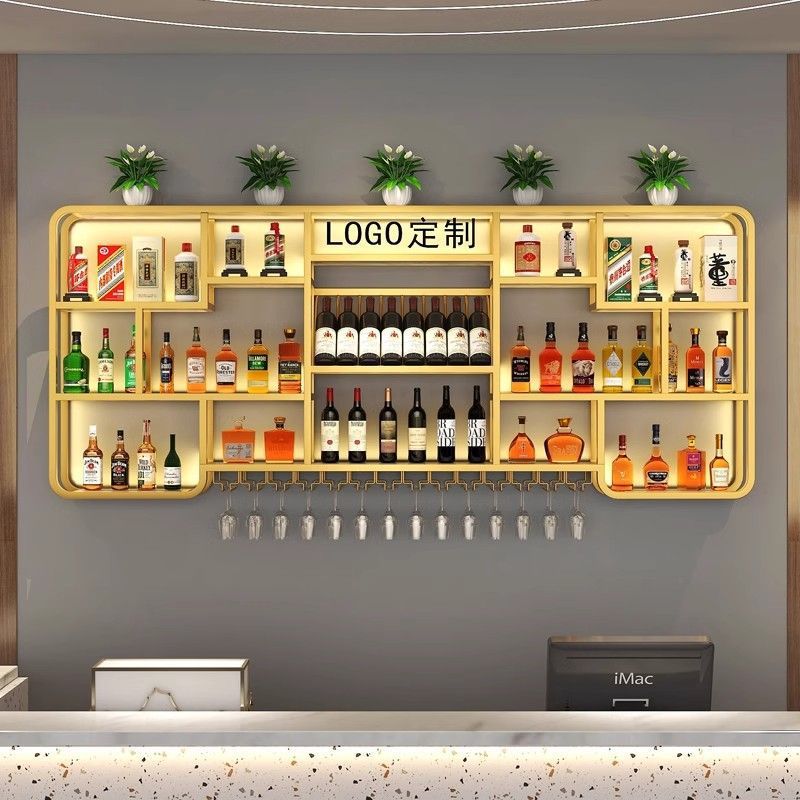 餐厅壁挂酒柜展示柜店铺简约墙上红酒架子酒吧发光酒架展示架定