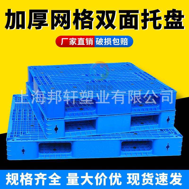 塑料栈板立体库塑料托盘板架钢管蓝色网格长方形叉车货架双面卡板
