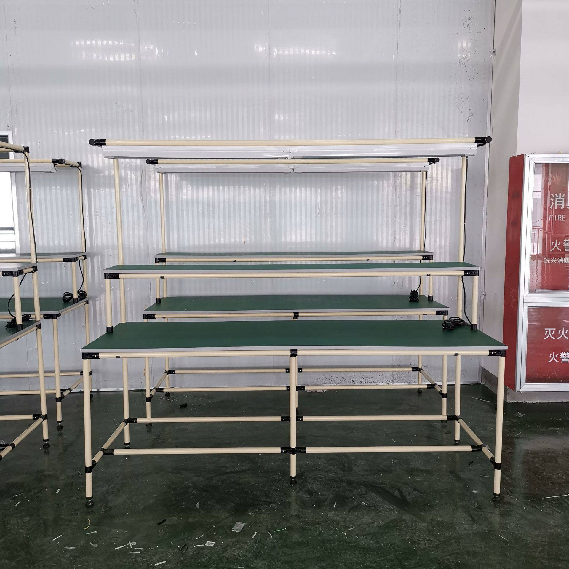 精益管防静电工作台线棒管操作台带灯单面双层打包台厂家无尘车间