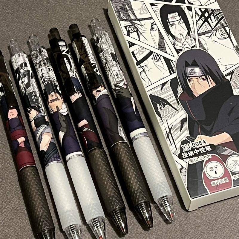 火影咒术限定笔漫画笔黑白漫画风小学生按动中性笔.黑色刷题笔