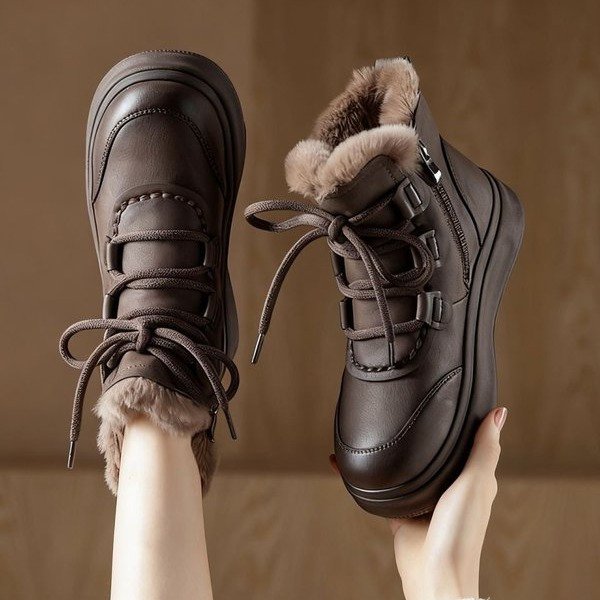 加绒保暖短靴冬季系带内增高短筒