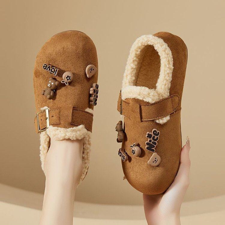 甜美卡通可爱毛毛鞋女2025新款加绒保暖深口单鞋一脚蹬平底防滑软,女鞋,深口单鞋,淘宝优惠券,粉丝福利购,淘宝优惠卷