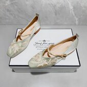 国风新中式 复古刺绣绸缎女鞋 方头绣花低跟粗跟单鞋 软底软面旗袍鞋