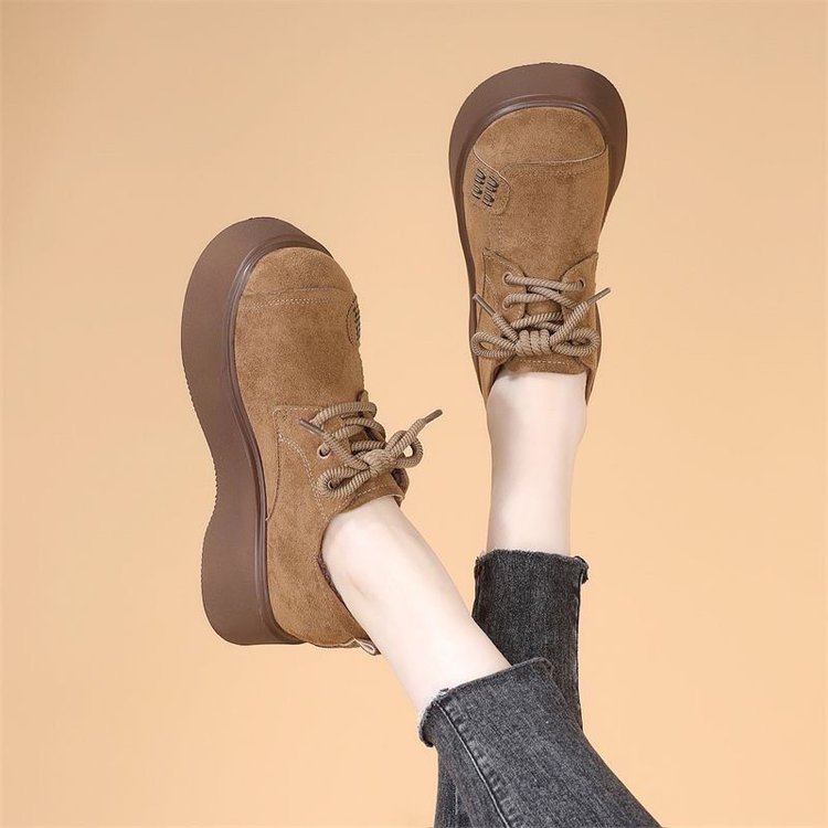 2025新款秋冬中口绒面系带松糕底