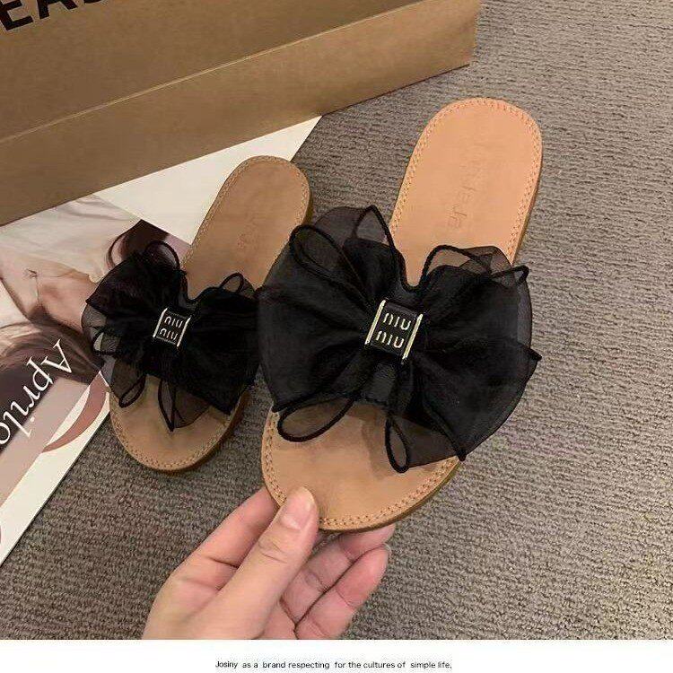 韩式蝴蝶结平底防滑女夏一字拖女