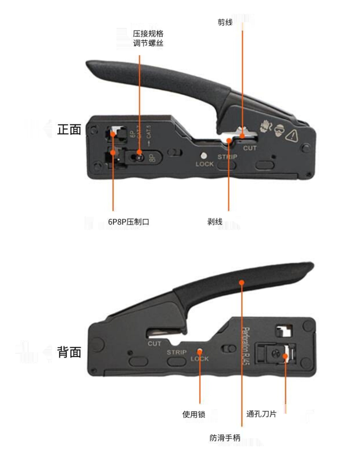 新跨境多功能七类通孔水晶头6P8P剥线网络工具挤压接压线网线钳厂