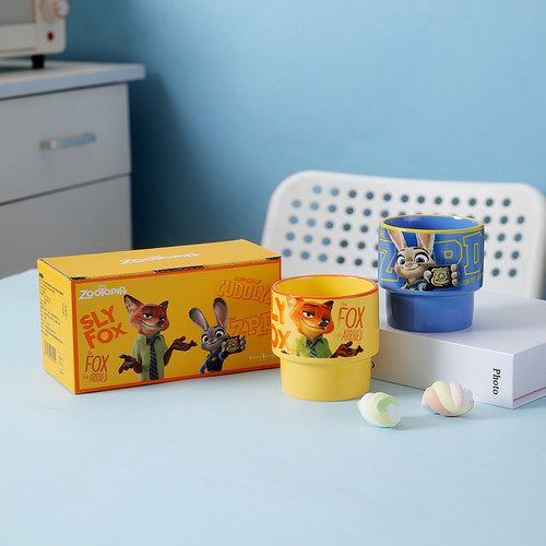 迪士尼疯狂动物城朱迪尼克默契拍档叠叠杯高温烤花可爱陶瓷杯