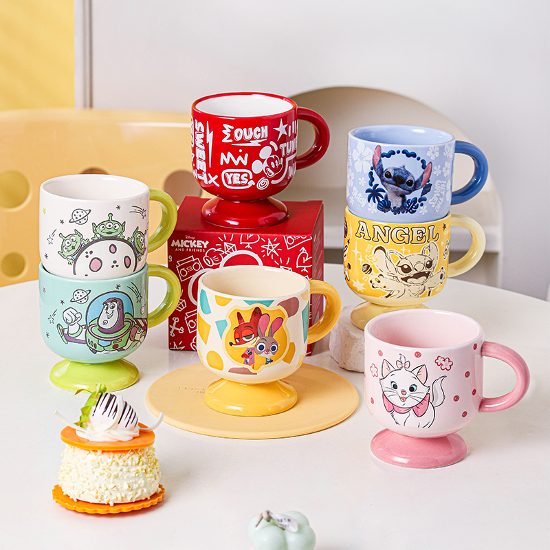 迪士尼陶瓷马克杯300ml嘟嘟杯大容量卡通可爱高颜值萌趣喝水杯