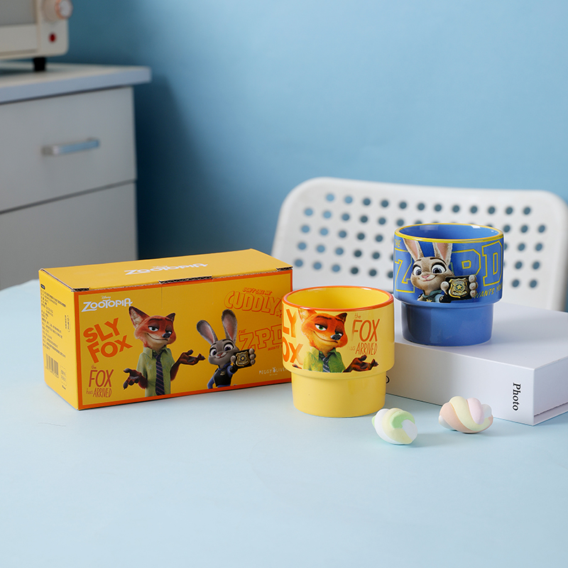 迪士尼疯狂动物城朱迪尼克默契拍档叠叠杯高温烤花可爱陶瓷杯