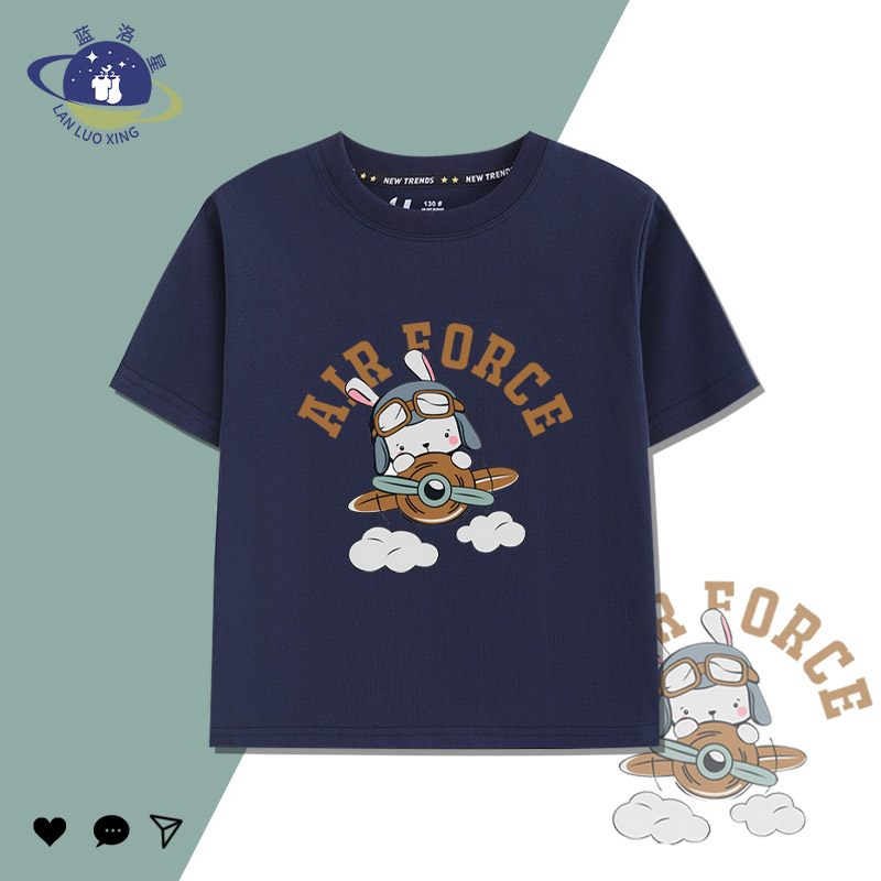 日系卡通可爱小兔子印花男童女童儿童短袖新款夏季潮流纯棉T恤