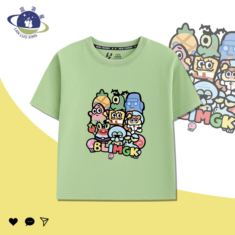 儿童短袖t恤卡通Q版海绵宝宝纯棉男童女童好看的可爱童装半袖上衣