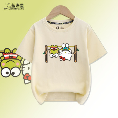 卡通Hello kitty猫咪图案可爱时尚短袖夏季新款男女童可爱百搭T恤