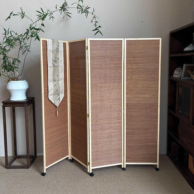 竹编可推拉移动屏风隔断客厅茶室覆古滑轮折屏简易办公室入门玄关