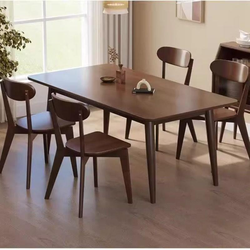 桌椅组合全实木餐桌长方形橡木北欧家用客厅胡桃色吃饭桌子