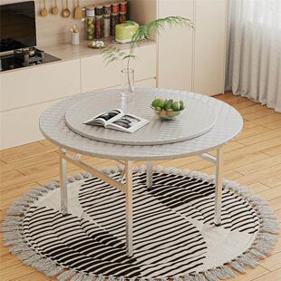 不锈钢圆桌可折叠家用10人吃饭桌子户外大圆桌酒席带转盘圆形餐桌