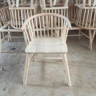 扶手餐椅靠背洽谈椅子北欧实木椅简约咖啡厅白胚白茬酒店饭厅民宿