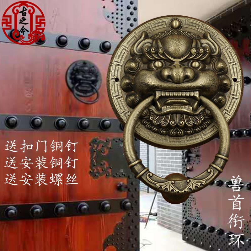 老式木门老虎头铜拉手仿古兽头虎头古建大门把手实木门庭院门门环