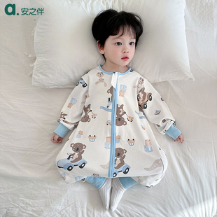 安之伴童装 连体衣家居服春秋儿童宝宝防踢睡袋 男童纯棉睡衣长袖