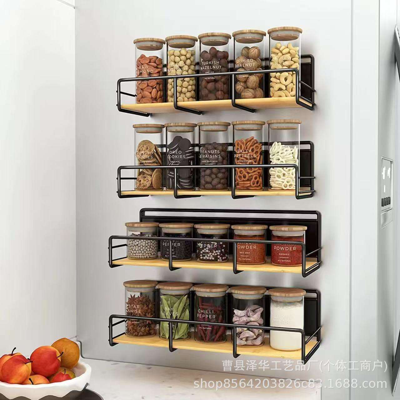 木质冰箱磁吸置物架厨房免打孔冰箱侧面调料收纳架洗衣机侧面