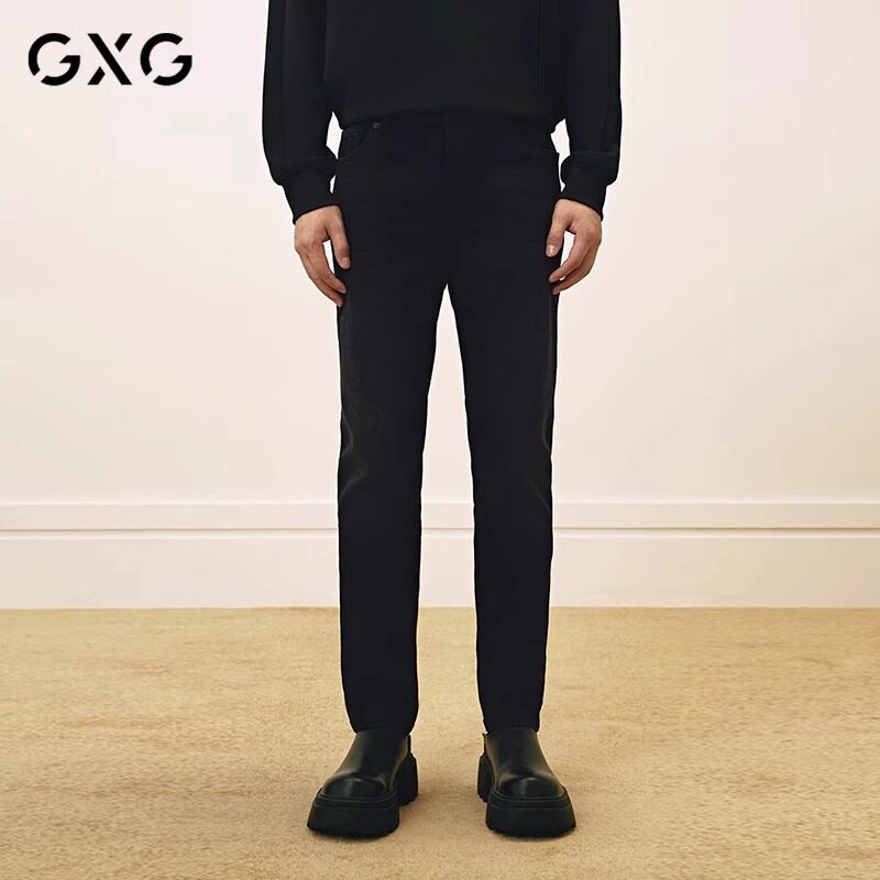 GXG男装黑色修身牛仔裤2025年春季新品弹力休闲裤通勤男小脚长裤