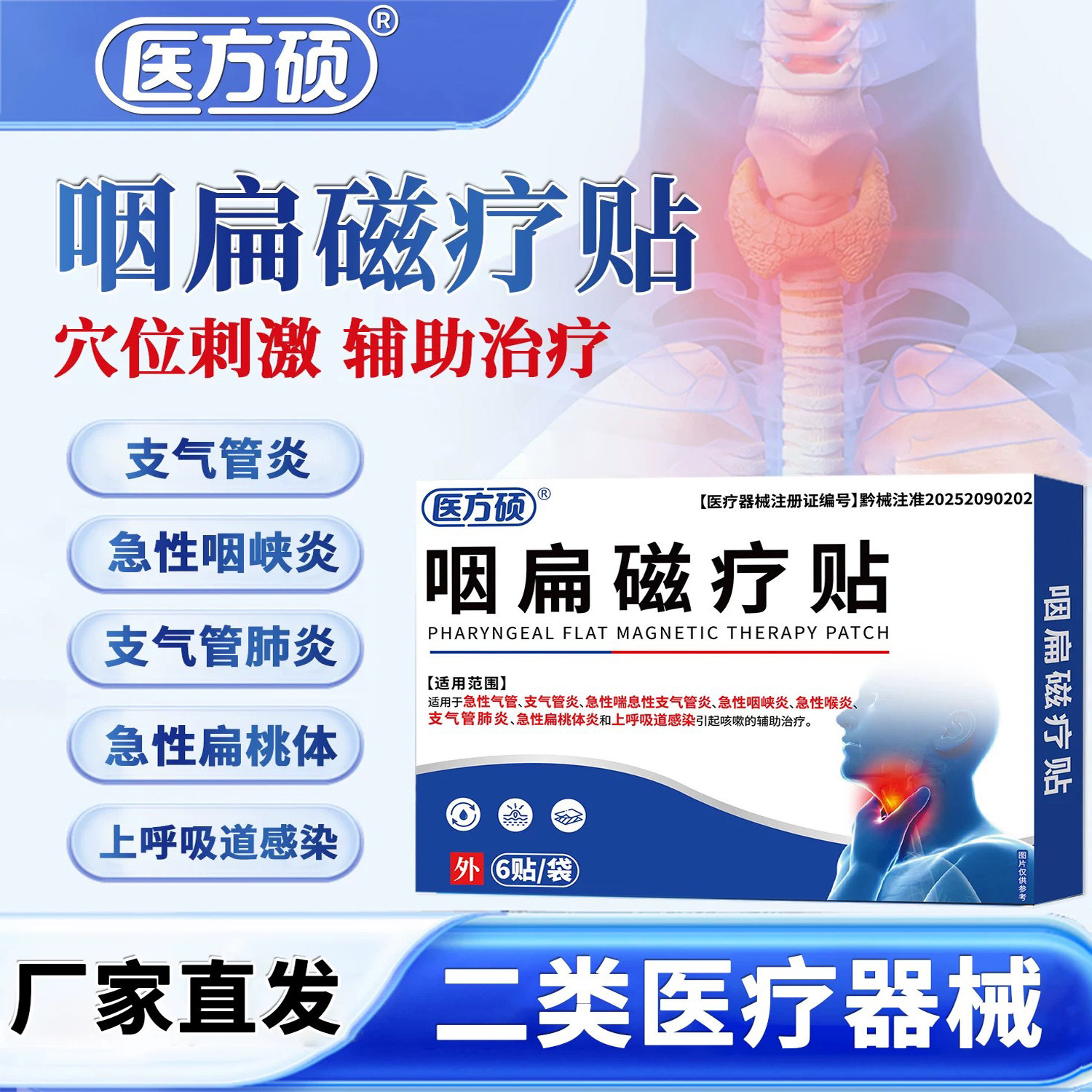 医方硕咽扁磁疗贴急慢性咽炎咽喉炎扁桃体炎止咳嗽喉咙有痰异物感