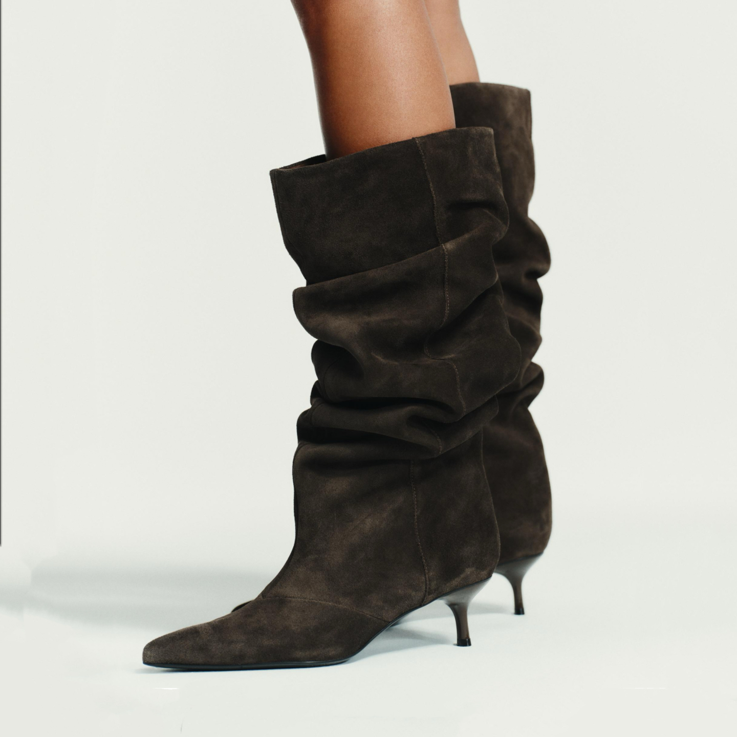 尖头高筒褶皱堆堆靴女欧美骑士靴