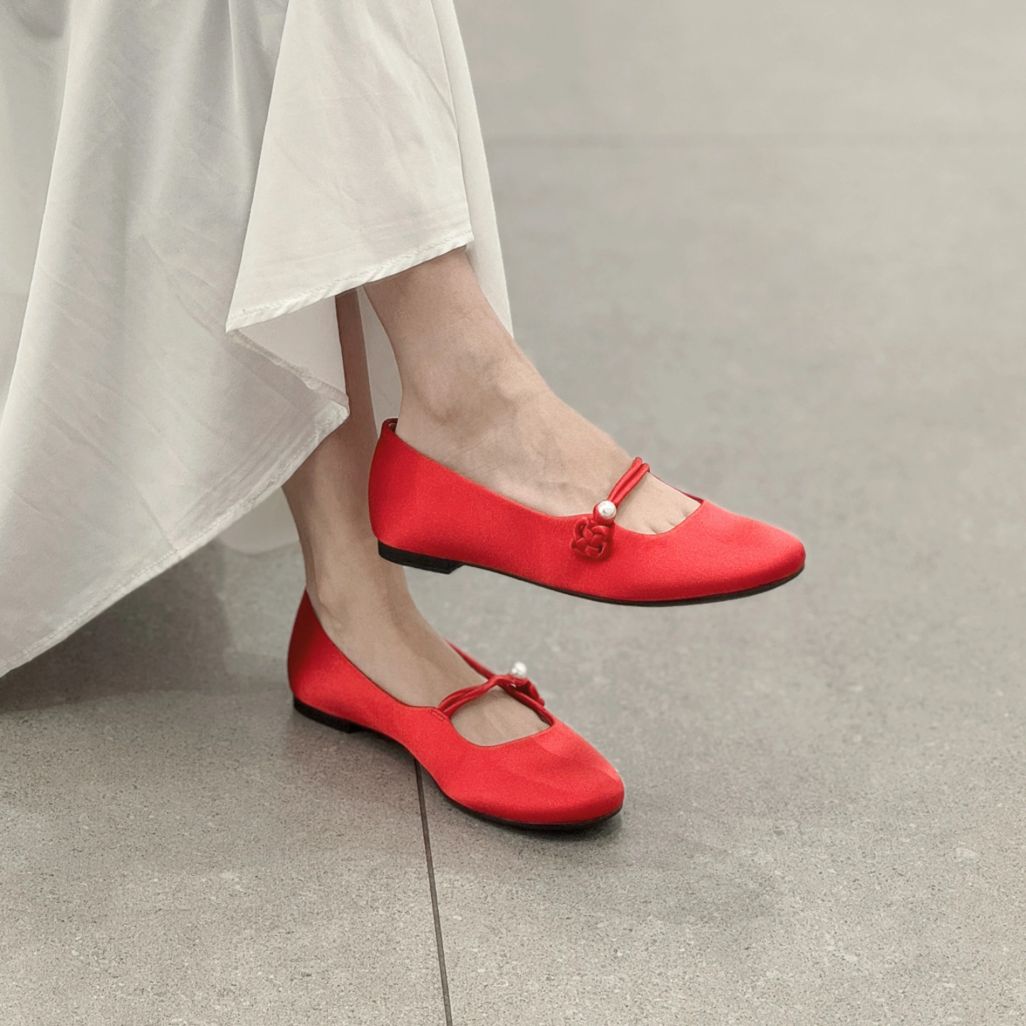中国结法式红色绸缎面芭蕾鞋女2026春款圆头平底玛丽珍鞋新年单鞋,女鞋,时尚芭蕾鞋,淘宝优惠券,粉丝福利购,淘宝优惠卷