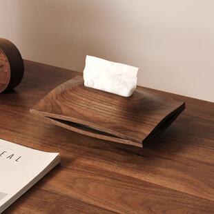 三思工房 山丘实木桌面纸巾盒 现代简约客厅家用胡桃木纸抽盒高档