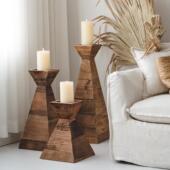 润家家居欧式 复古简约松木浪漫落地烛台装 饰实木卧室创意怀旧组合