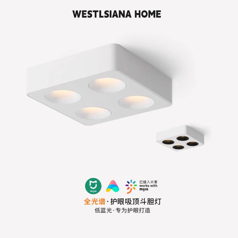 超薄明装四头斗胆灯智能调光调色客厅无主灯防眩射灯方形卧室筒灯