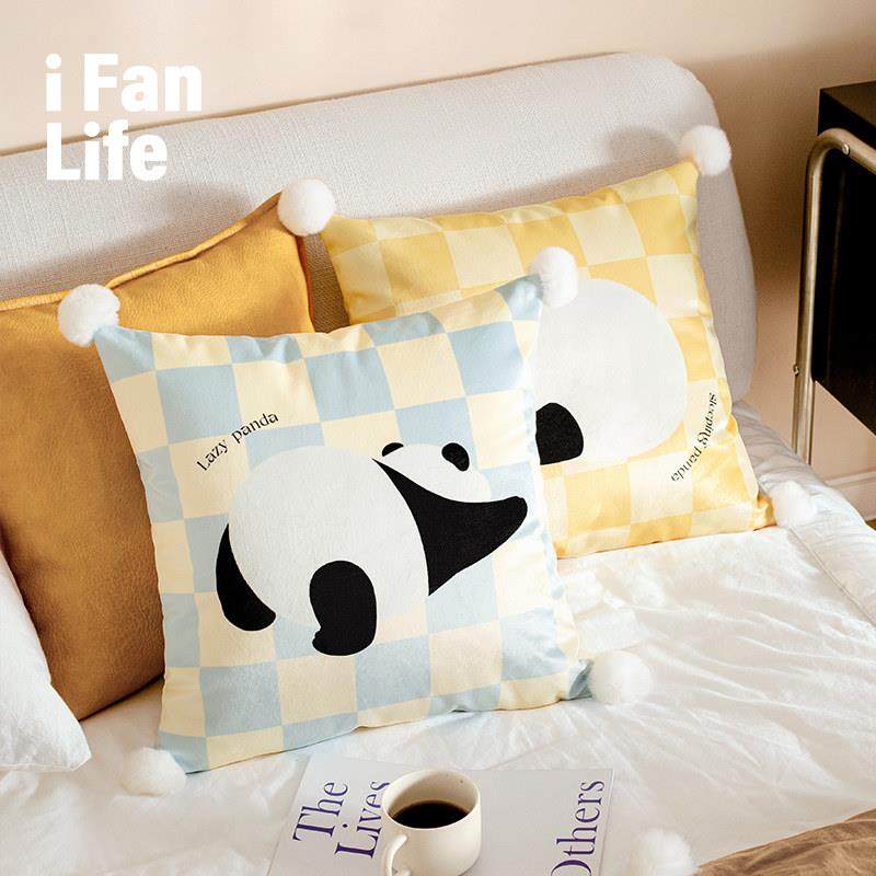 范店熊猫花花沙发抱枕靠枕靠垫办公室棋盘格抱枕套毛绒客厅汽车用,居家布艺,靠垫/抱枕,淘宝优惠券,粉丝福利购,淘宝优惠卷